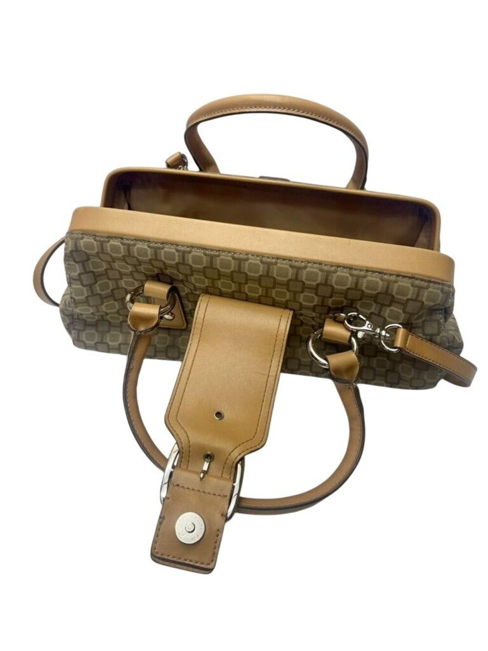 Nine West Beige Jacquard Satchel Bag Shoulder Purse & Wallet Set Charm Keychain - Picture 3 of 11